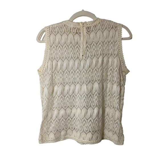 Vintage Pariseanne knitwear lace cream tank‎ top Sz M based on PTP 18" - Picture 8 of 8